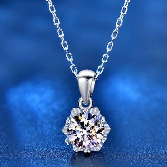 Certified 1ct. t.w. Moissanite Diamond Snowflake Necklace NEW B - Picture 1 of 11